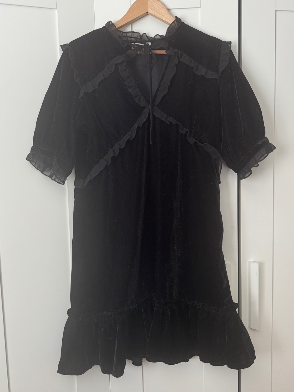 Point Zero Black velvet textured Sheer Ruffle Dress
